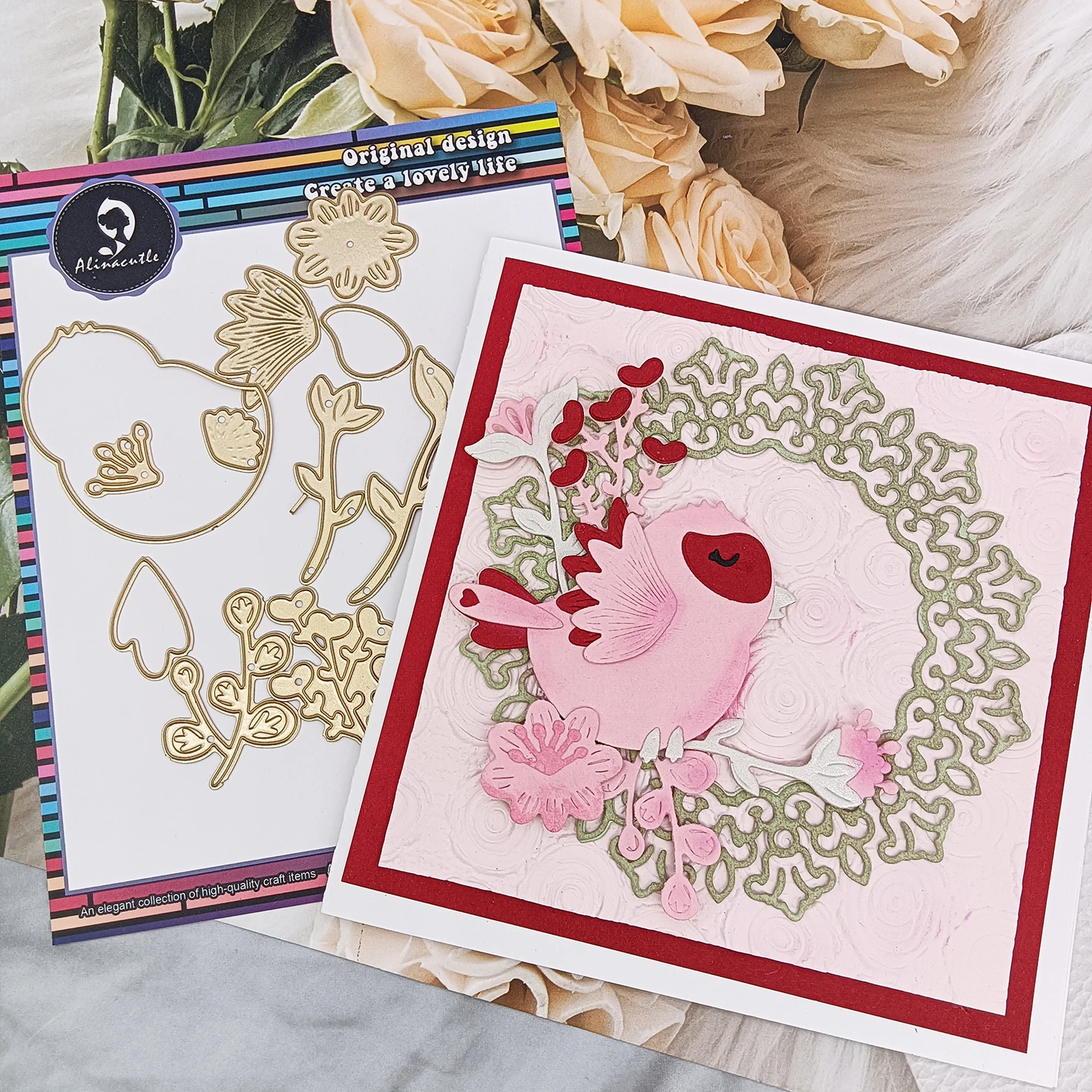 Alinacutle Vogel Blume Valentinstag Metall Stanzform für Geschenk Papier Handwerk handgemachte Kartenherstellung DIY Grußkarte Scrapbooking