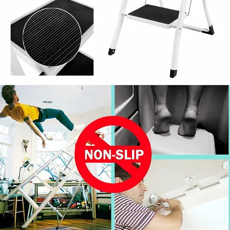 lucn 1-4-stopniowa stalowa składana drabina stołkowa |   Antypoślizgowy, wytrzymały stołek |   Dom Kuchnia Garaż |   Kompaktowe miejsce do przechowywania zapobiegające upadkom