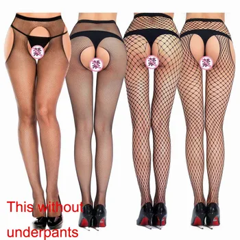 Women Sexy Open Crotch Pantyhose Hollowed Out Fishing Net Silk Stockings