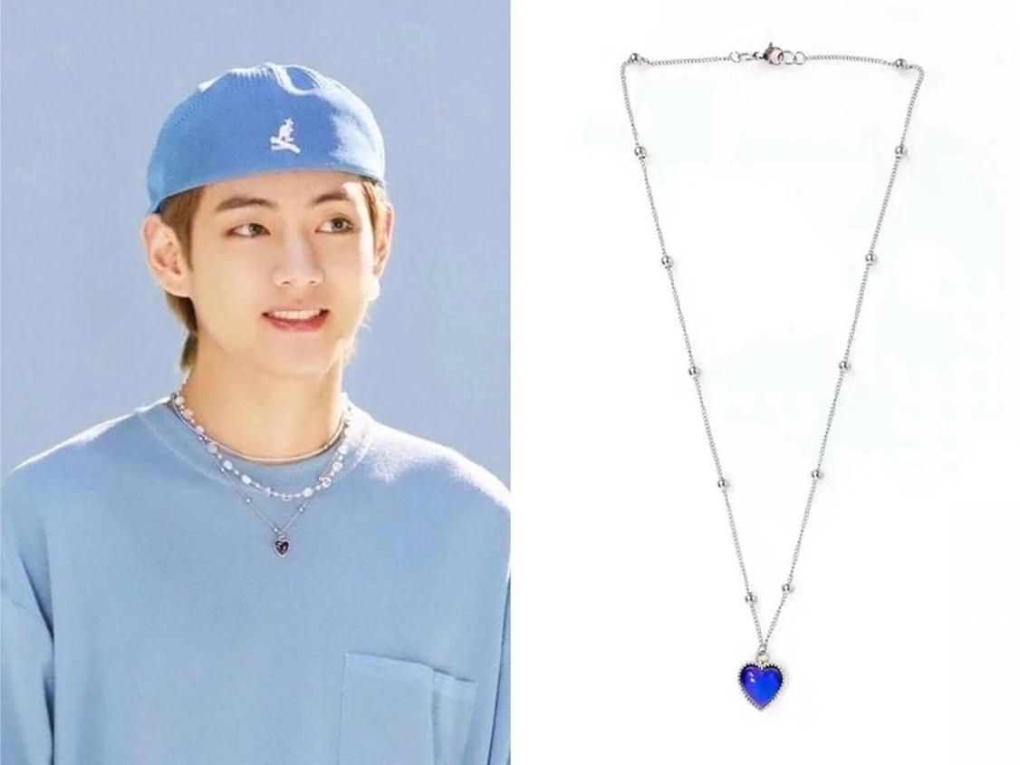 Kpop Group Bangtan Boys V Same Paragraph Necklace Warm-sensing Discoloration Heart-shaped Necklace Titanium Steel Pendant