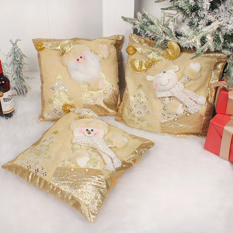 Christmas Home Golden Pillow Case Sofa Cushion Decoration Santa Claus Snowman Pillow Case Gift Рождественская Наволочка