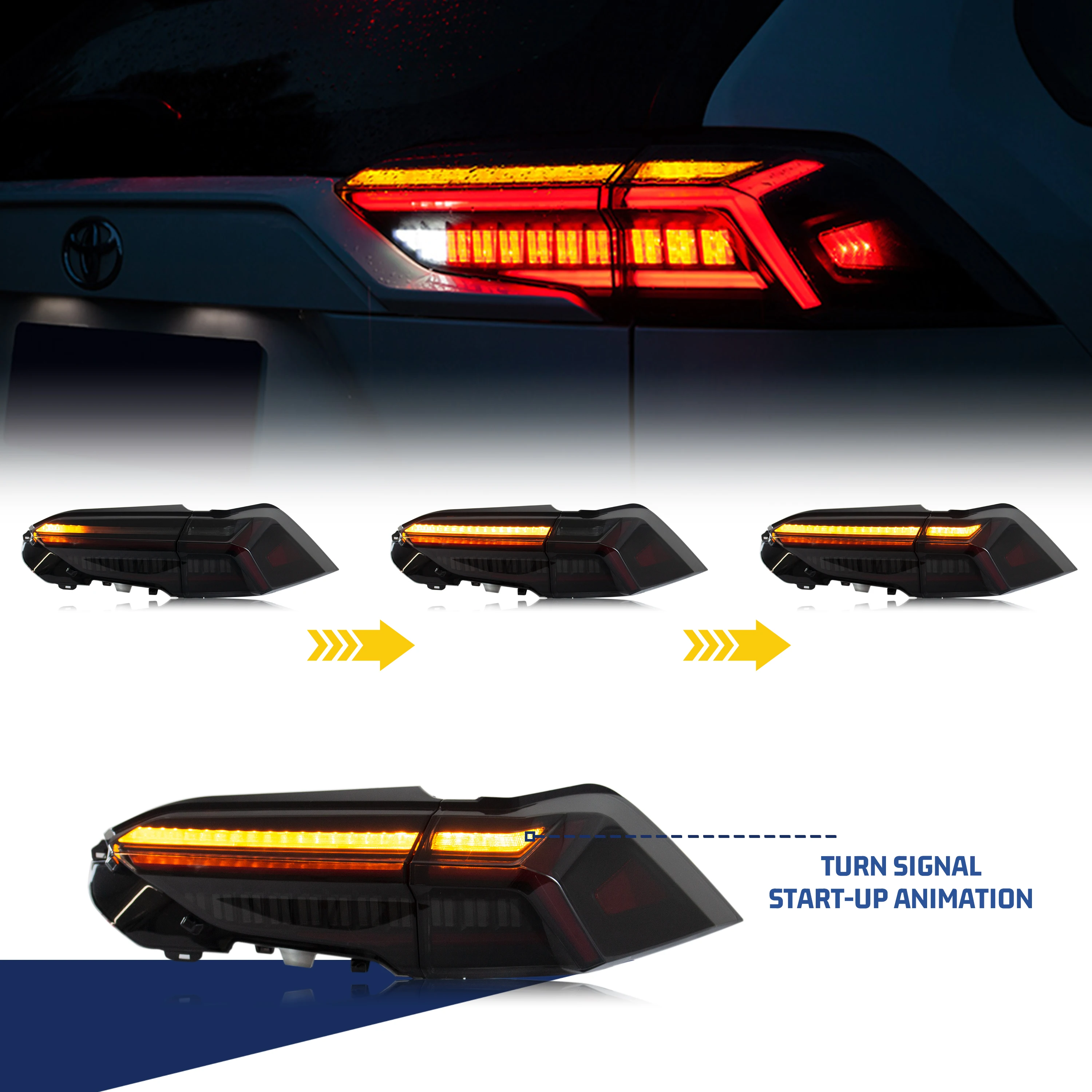 LED-Rückleuchten für Toyota RAV4 2019–2025, sequentielle Blinker, Start-up-Animation, schwarze Rückleuchten, Montage – Detail 4