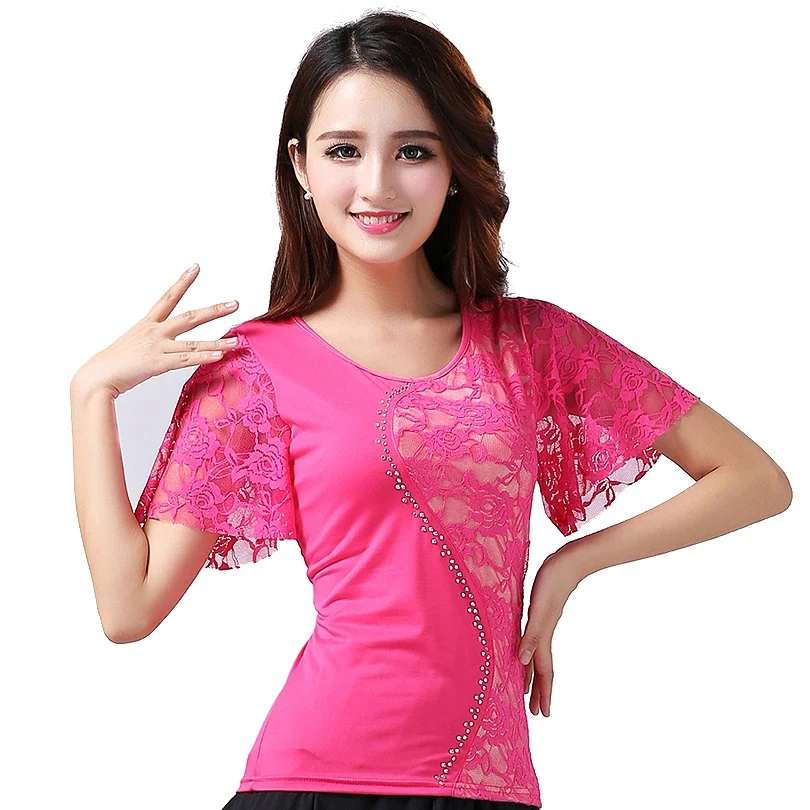 Woman Black Ballroom Dance Costume Competition Tops Modern Standard Dancing Blouse Waltz Dancer Short Sleeves Latin Salsa Rumba