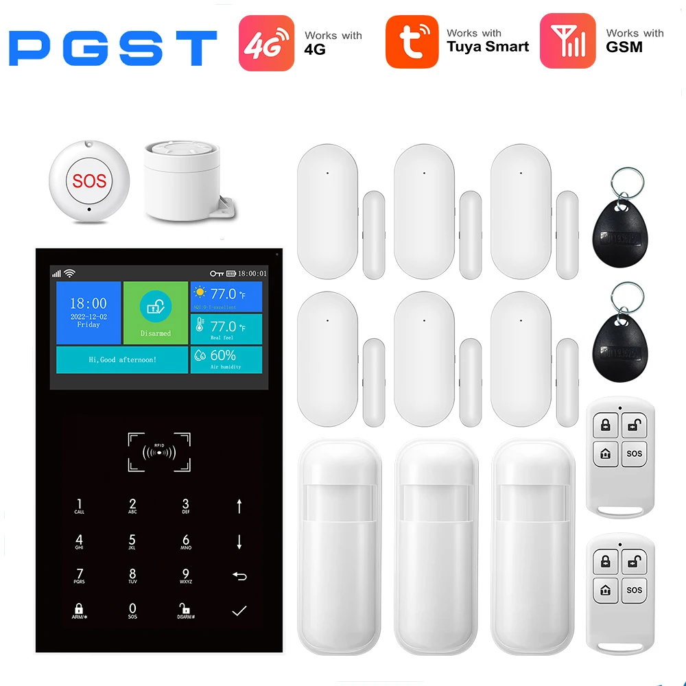 4G Alarm Beveiligingssysteem Tuya Smart Home GSM Inbraakbeschermingsset met Deur Raamsensor voor Familiehuis Appartement Kantoor