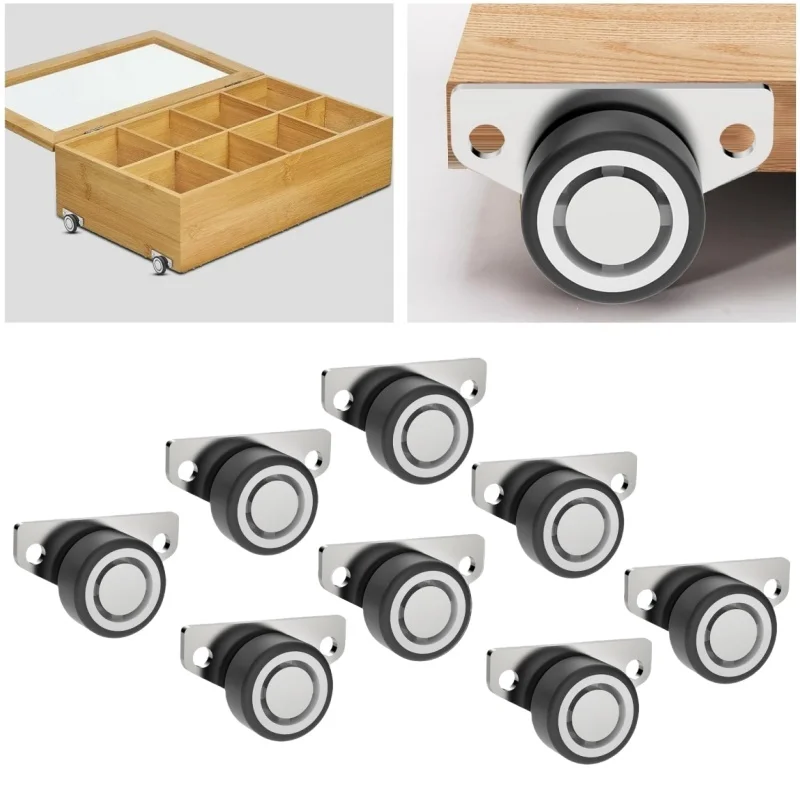 Mini roulettes à montage latéral, roulettes de meubles en caoutchouc silencieux, roues de chariot directionnelles pour armoires de cuisine à tiroirs de chariot 4/8 pièces