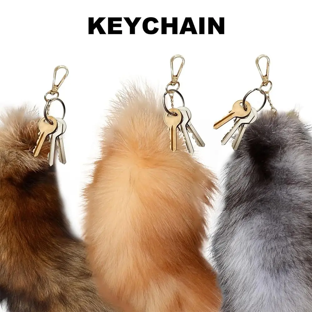 Faux Fur Fake Fox Tail Pendant with Metal Clasp Animal Tail Shaggy Faux Fur Tail Soft Handbag Decorative Tail Cosplay