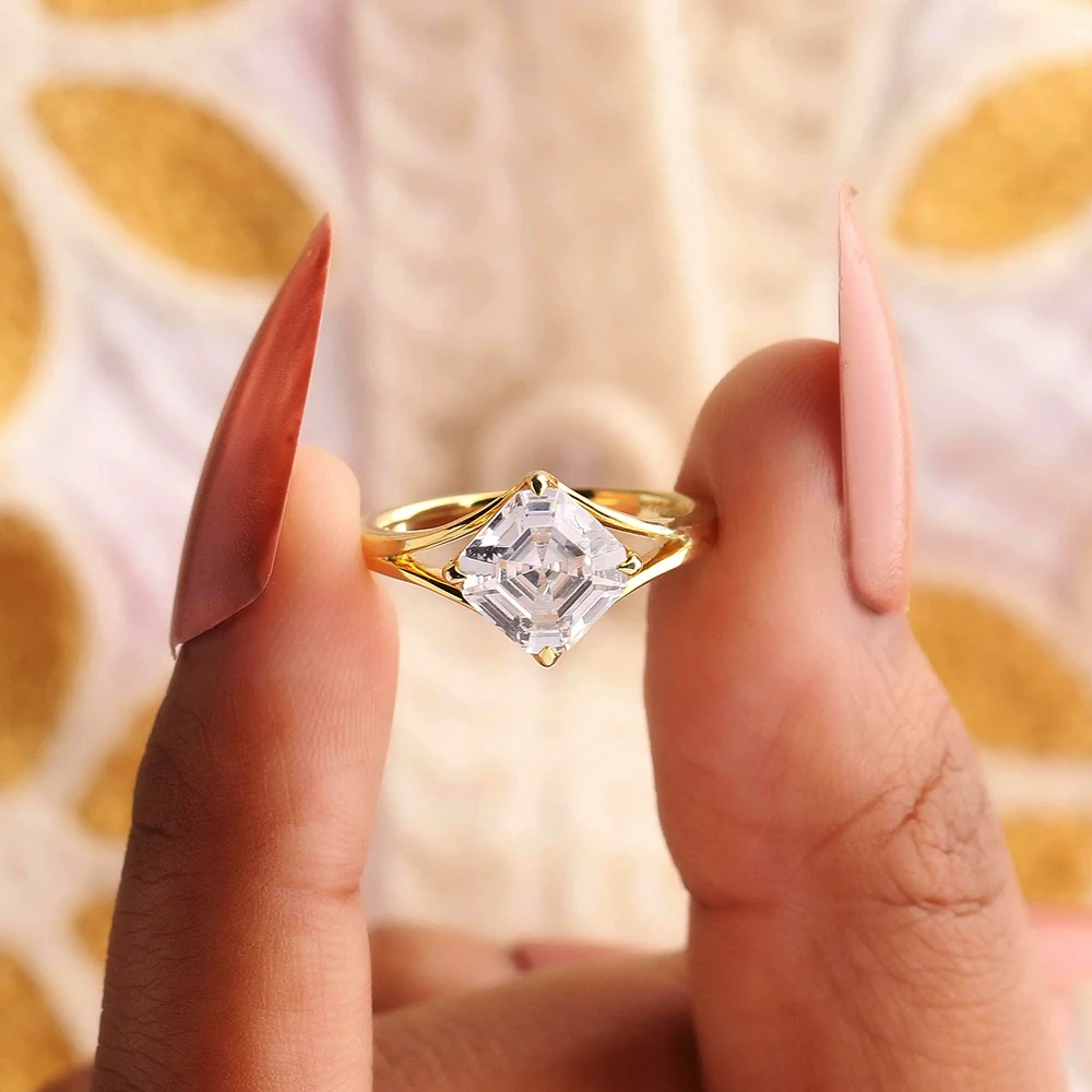 BXINY 1CT Asscher Cut Moissanite Split Shank Band Rings Pure S925 Silver Square Solitaire Diamond for Women Wedding Fine Jewelry