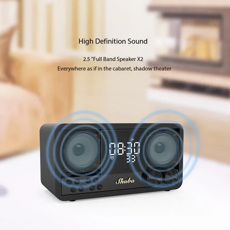 Altavoz Bluetooth Retro Subwoofer de madera cine en casa clásico con Radio FM reloj LED pantalla de temperatura Bluetooth 5,1