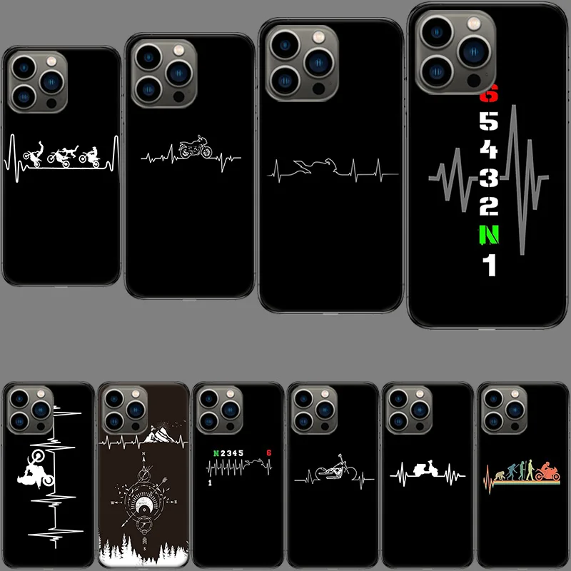 Motorcycle Heartbeat Phone Case For Apple Iphone 15+ 14 Plus 16 Pro Max 12 13 Mini 11 Pro X XS Max XR Cover Shell Coque