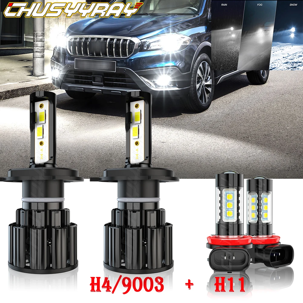 

CHUSYYRAY Compatible For Suzuki Aerio 2002-2006 2007 4X LED Headlight High/Low Fog Light Bulbs Kit 6000K Super Bright Car Lights