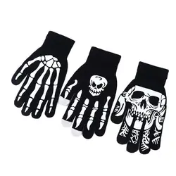 Horror mano osso teschio Halloween guanti luminosi accessori moda guanti dita intere guanti mezze dita scaldamani invernale