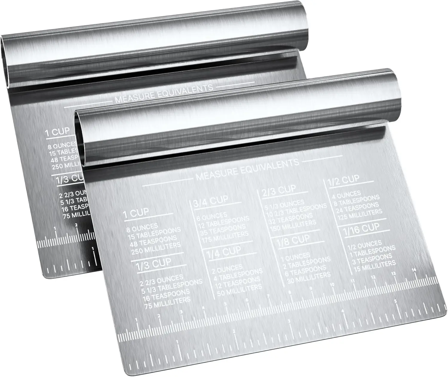 Bench Scraper for Baking, Food Scraper Stainless Steel Blade Dough Cutter with Engraved Measuring Guide & Equivalent Chart, Scra