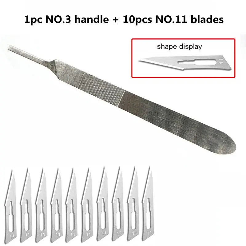 10pcs NO.10/11/15/20/23 Blades and Handle Metal Steel Surgical Tool DIY Cutting Phone PCB Repair Carving Craft Knife Scalpel