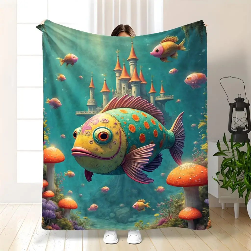 Underwater magical fish tank Flannel printed blanket suitable for all seasons suitable for living room office sofa and travel