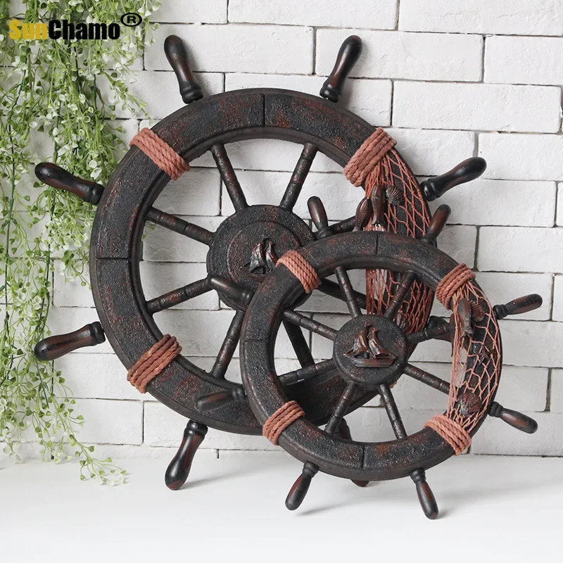 Handmade Mediterranean Style Wooden Anchor Wall Decoration for Bar or Boat Background