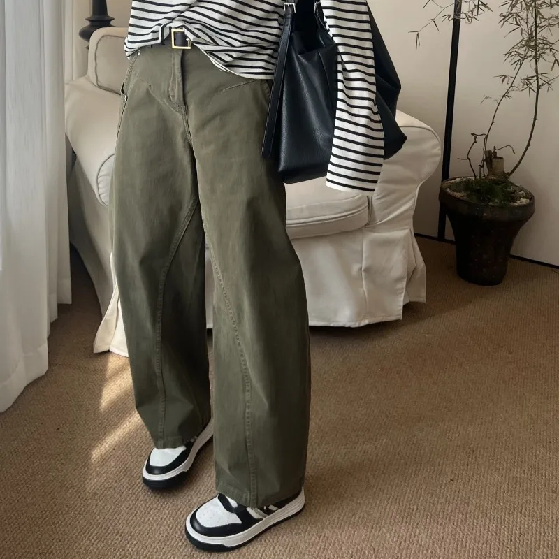 Calças de trabalho de algodão verde início do outono calças foice calças casuais