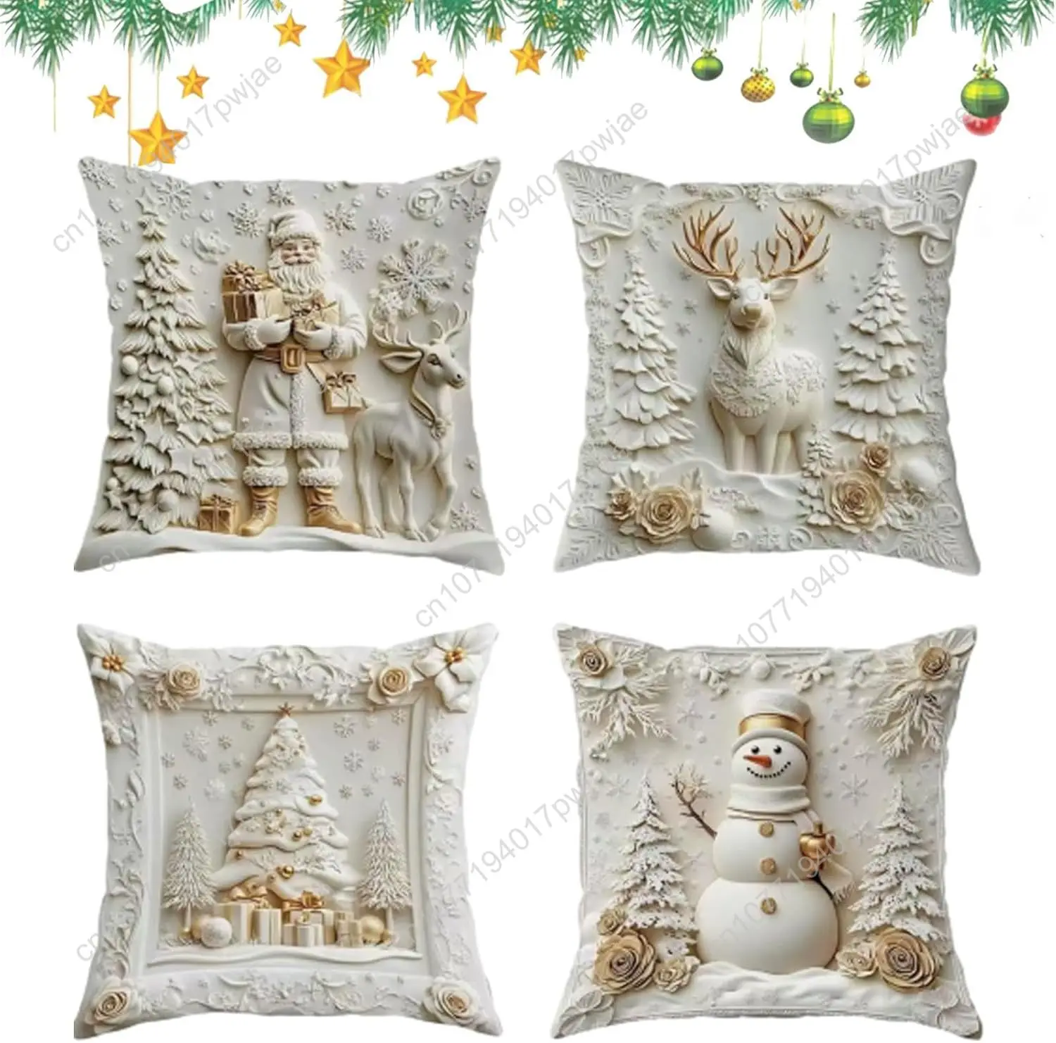 

Christmas Pillow Covers 18" x 18" Set of 4, 2026 New Christmas Decorations Themed Cushion Cover Single Side Printing With Patter
