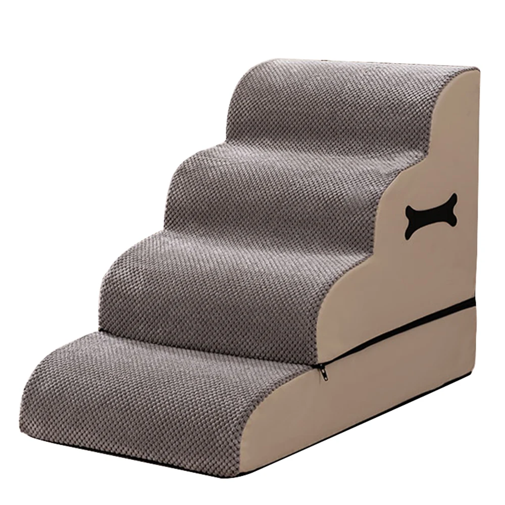 Ramp Pet Stairs 4-Tiers Dog Stairs Non-Slip Dog Ladders Ramp for High Bed and Couch Zipper Detachable Changeable for Dogs Cats