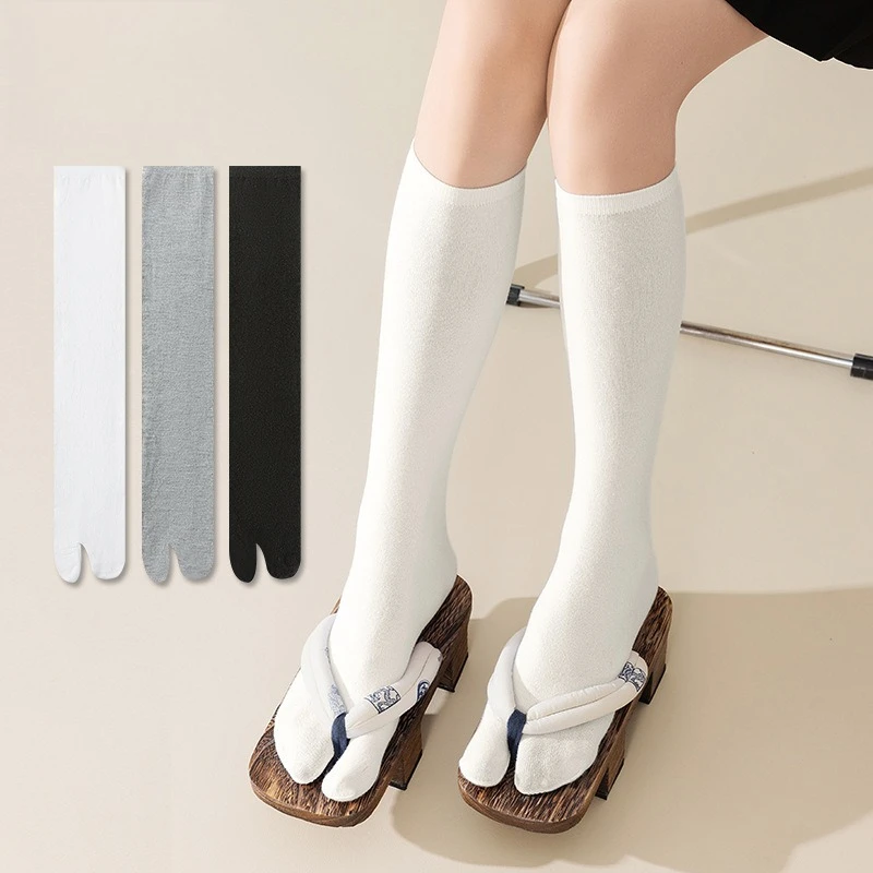Cotton Knit Split Toe Socks for Men Women Solid Color Simple Comfortable Knee High Two-Toed Sock Japanese Harajuku Tabi Socks