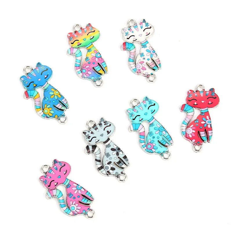 20pcs Cat Enamel Alloy Bracelets Connectors Animal Charms Fashion DIY Necklace Women Jewelry Accessories Finding 3*1.6cm