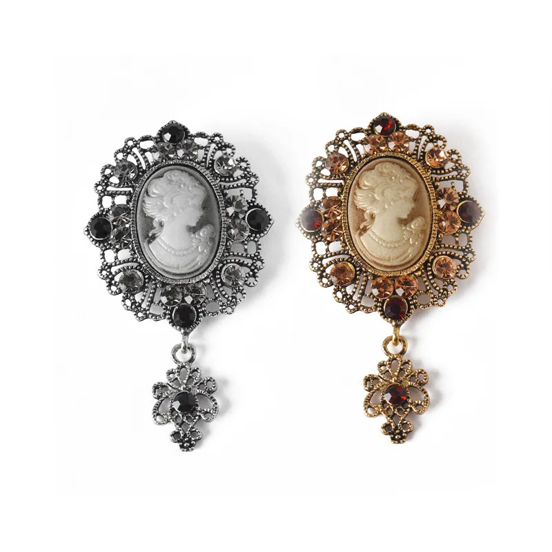 Fashionable retro beauty portrait brooch women's clothing accessories chest flower brooch accessories