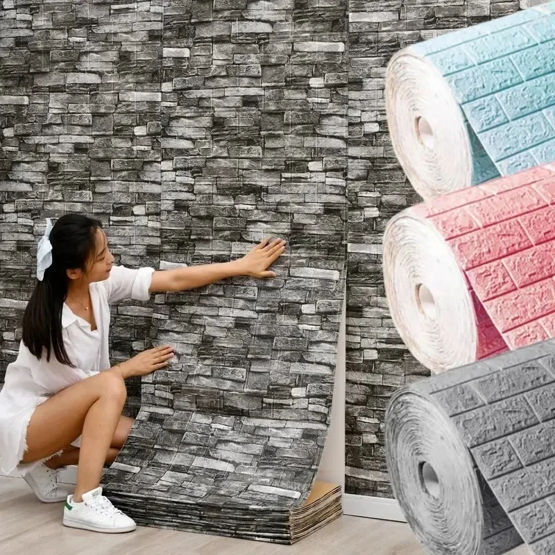 3/5/10m 3D Wall Sticker Imitation Brick Bedroom Home Decor Waterproof Self-adhesive DIY Wallpaper for Living Room