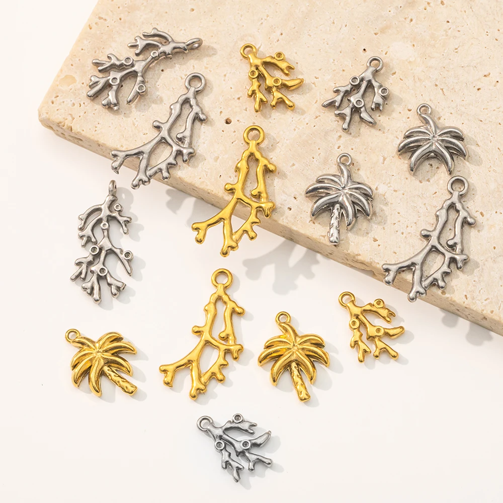 5 Stück Edelstahl-Anhänger in Form von Kokospalmenzweigen für DIY-Ohrringe, Halsketten, Schmuckherstellung, Zubehör und Accessoires – Detail 3