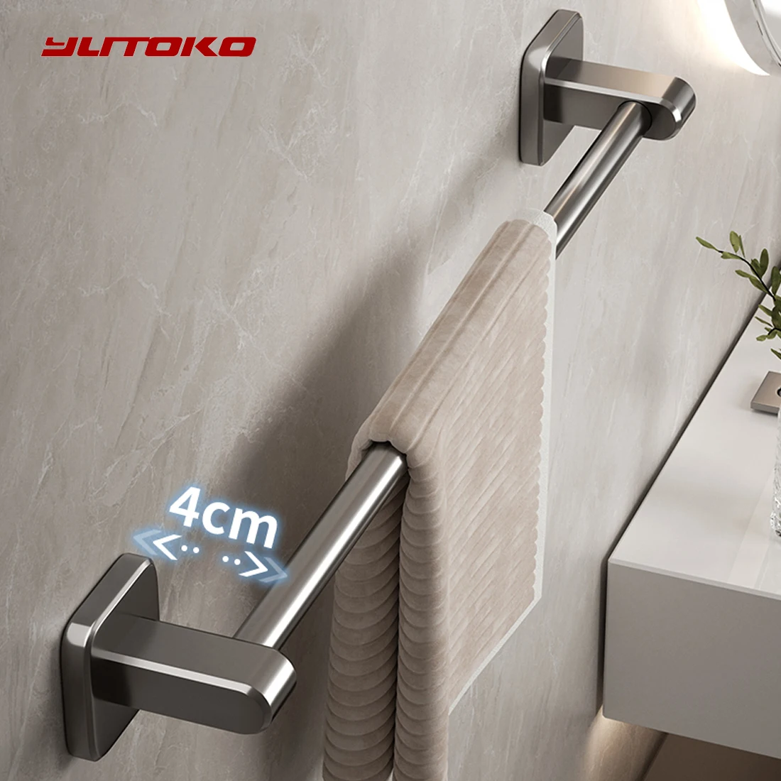 YUTOKO Non perforated suction cup wall mounted towel rack, bathroom storage rack, bathroom horizontal bar towel rack