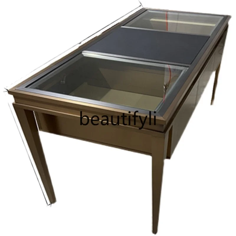 Stainless steel jewelry negotiation table viewing display glass display table high-end customization