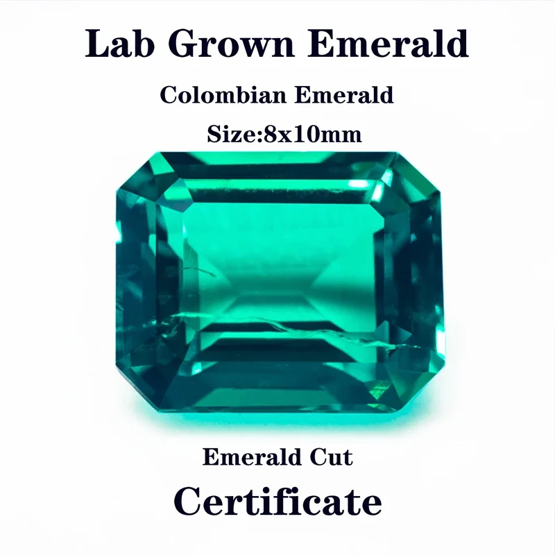 Lab Grown Columbia Emerald 8x10mm Emerald Cut Charms Gemstone DIY Ring Necklace Earrings Main Materials Selectable Cantificate