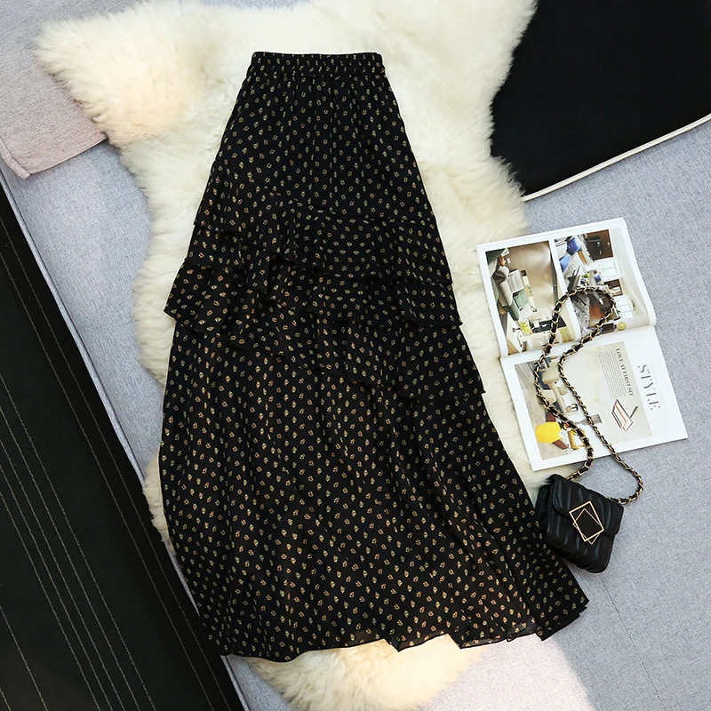 

Летняя юбка с принтом и оборками, элегантная офисная юбка для женщин, модная юбка с высокой талией, асимметричная свободная длинная юбка, юбка-торт для пляжного отдыха, женская юбка