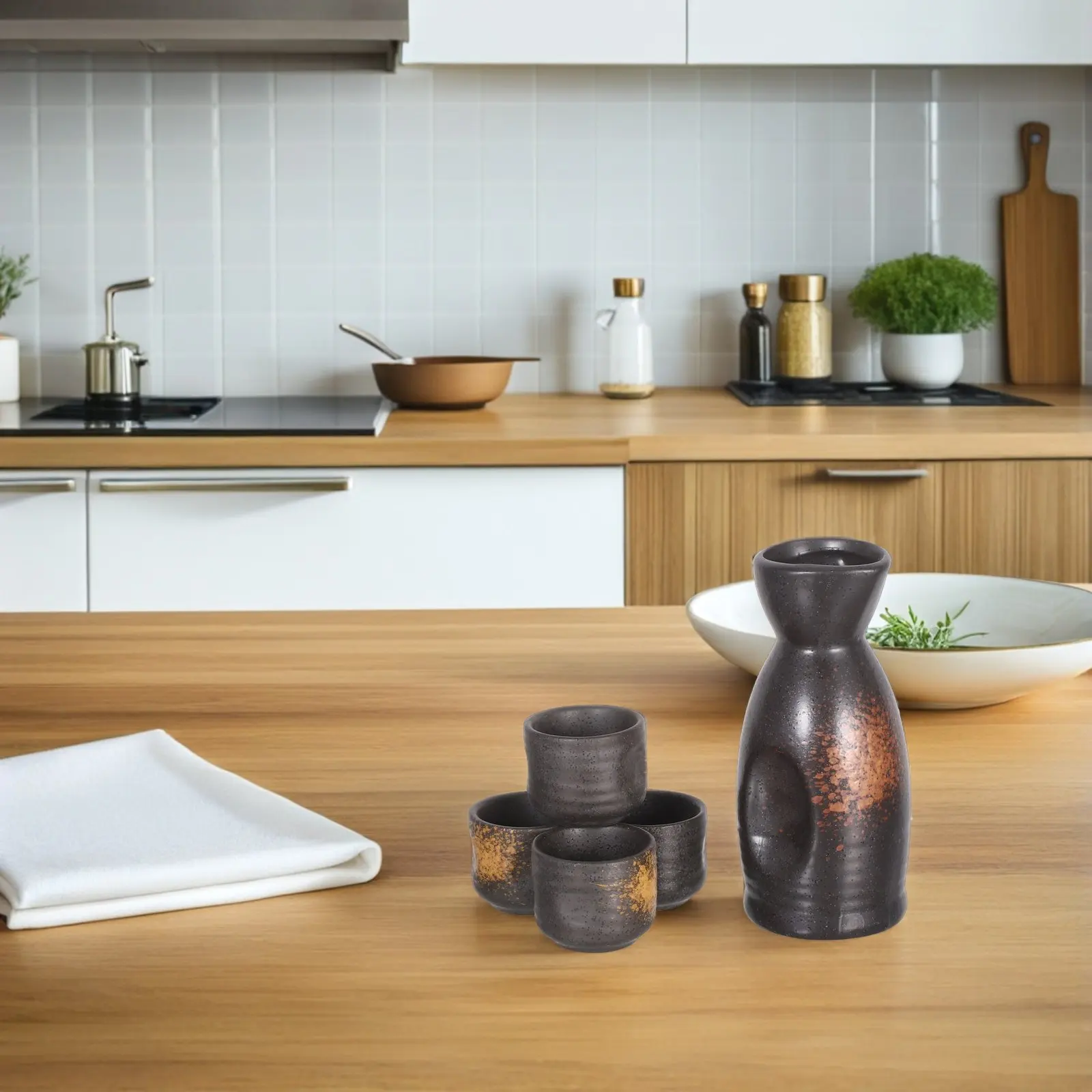 Juego de Servir Sake de Cerámica Estilo Japonés, Elegante Olla de Sake Tradicional con Tazas a Juego, para Uso en Casa o Restaurante, Porcelana