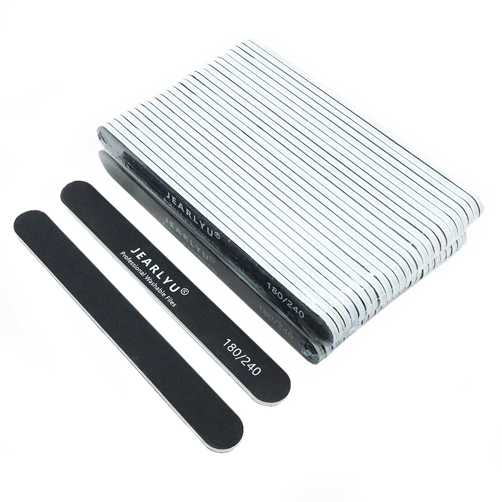 10/25 قطعة مبرد أظافر احترافي جديد 180/240 حصى الصنفرة لوحات مزدوجة الجانبين قابل للغسل أسود مستقيم شكل ملفات الأظافر عدة #3