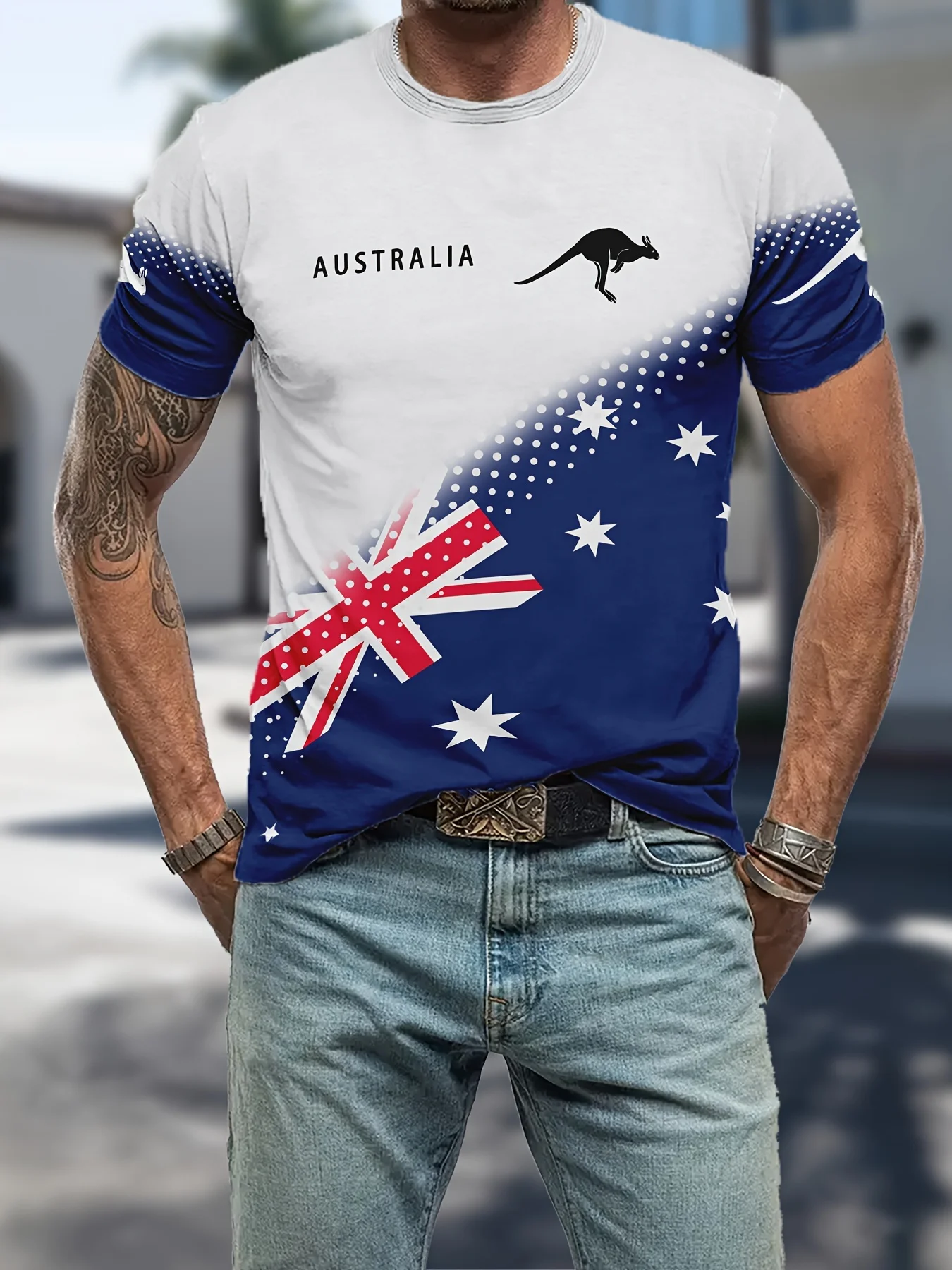 Men\'s T-Shirt Australia Flag Kangaroo Graphic 3D Printed T-shirts Casual Short Sleeve Tee For Unisex Oversized Clothing Men Tops