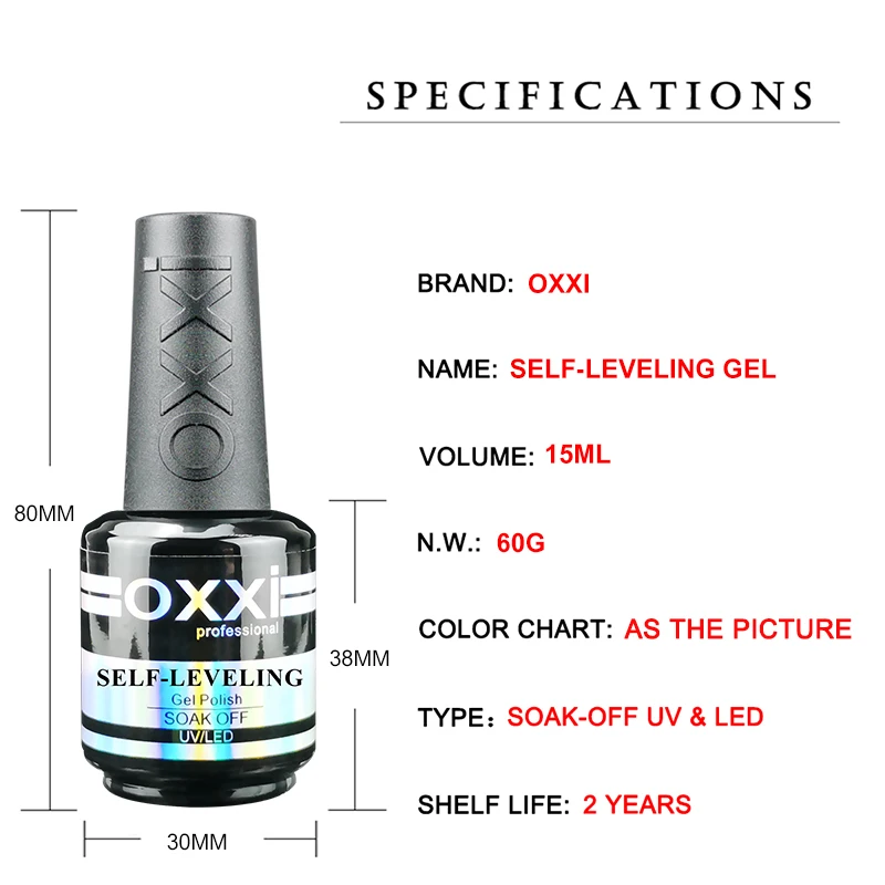 OXXI Polonês Gel Auto-Nivelante, Vernizes Gel Multifuncionais, LED UV Forte, Gellac de Reforço Semipermanente, Nails Art Design, 15ml