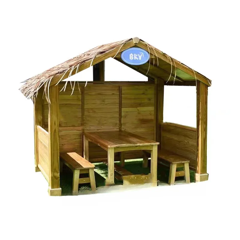 Kindergarten mobile wooden house outdoor courtyard pavilion playing house children's kitchen anti-corrosion solid wood game room