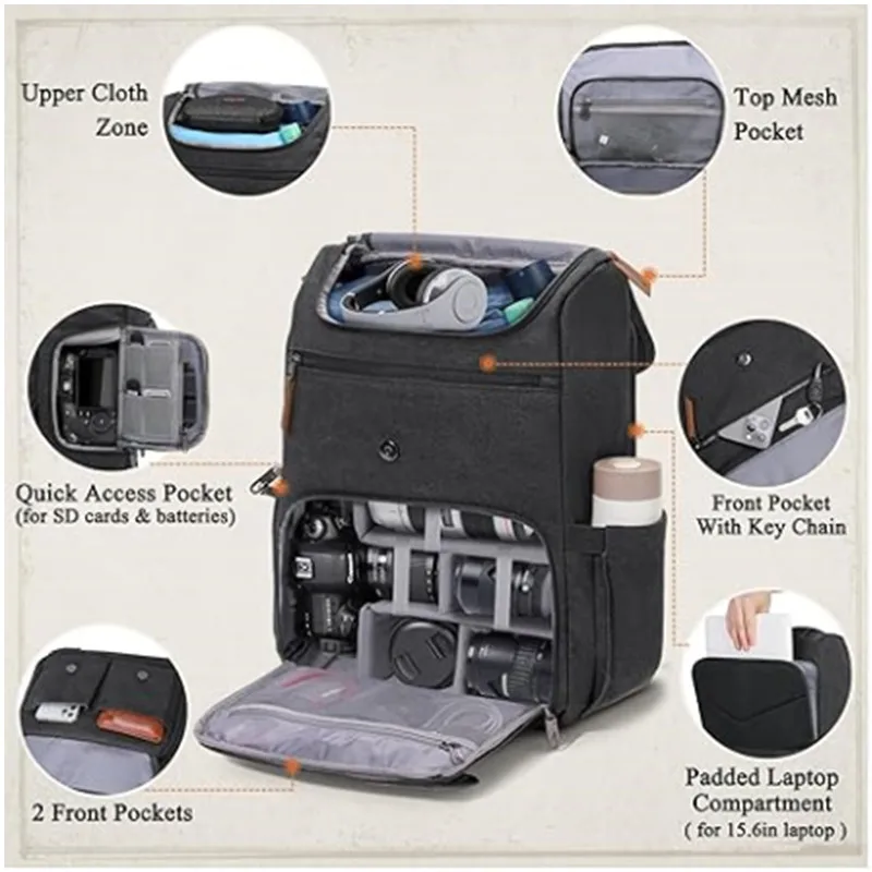 New Photography Backpack SLR Casual Outdoor Backpack Photography Bag Anti-splashing Water Wear-resistant Canvas Backpack