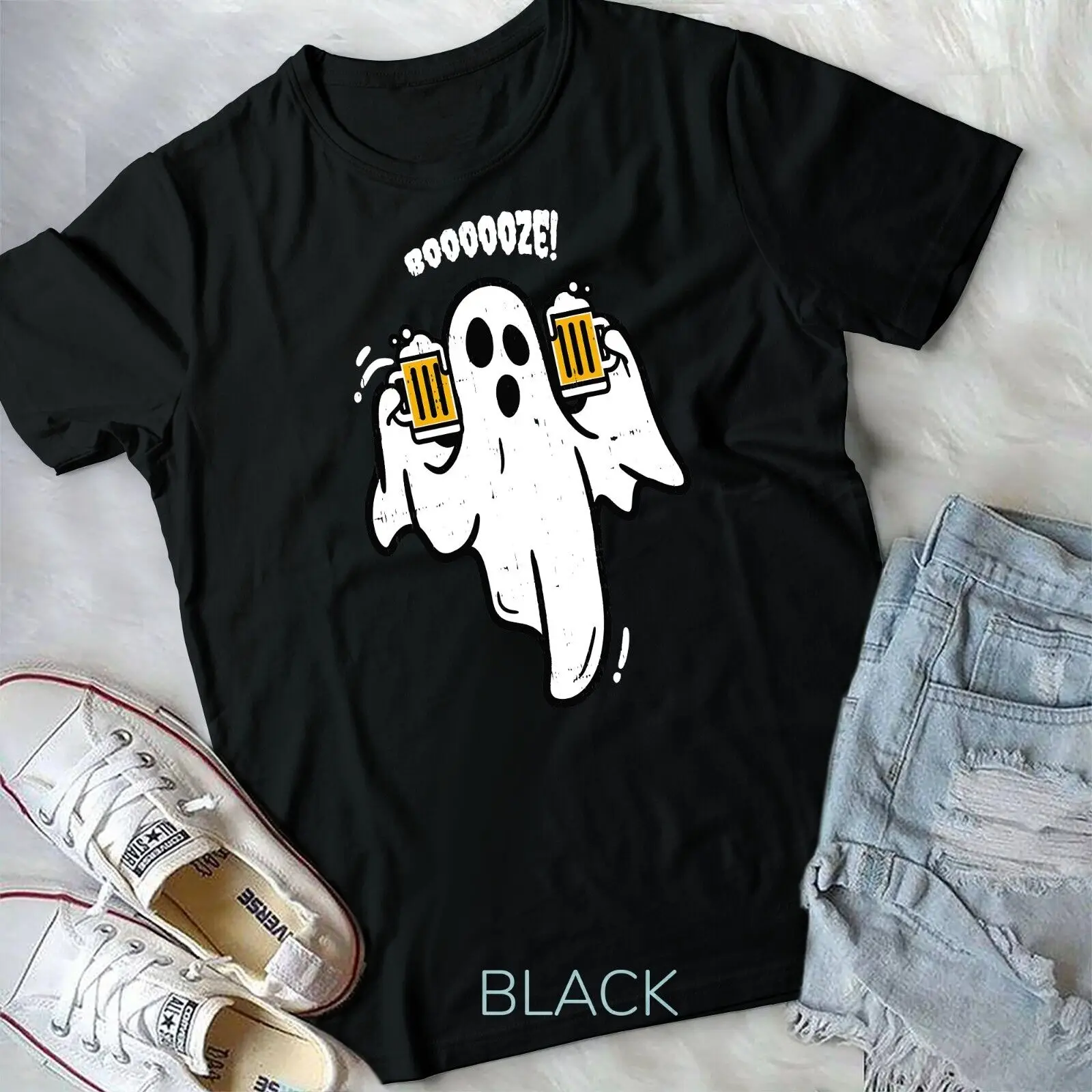 

Booze Boo Ghost Drinking Beer Costume Easy Halloween Gifts Unisex T-shirt