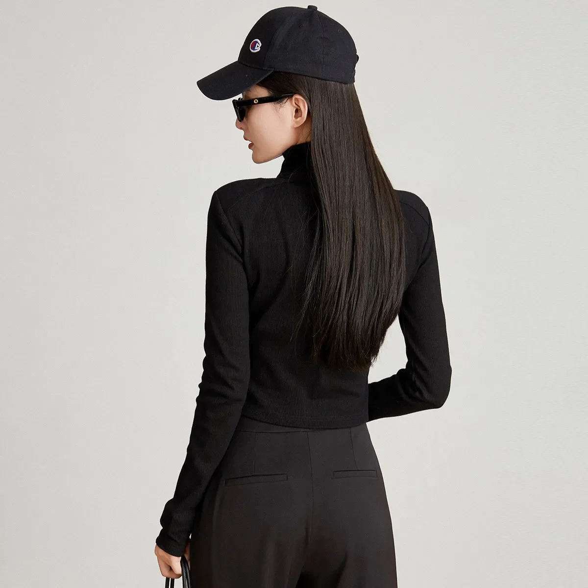 LOUIS YAO 2024 Spring/Autumn Collection Slim Knitted Cardigan Fashion Double Head Zipper High Collar Long Sleeve Coat for Women