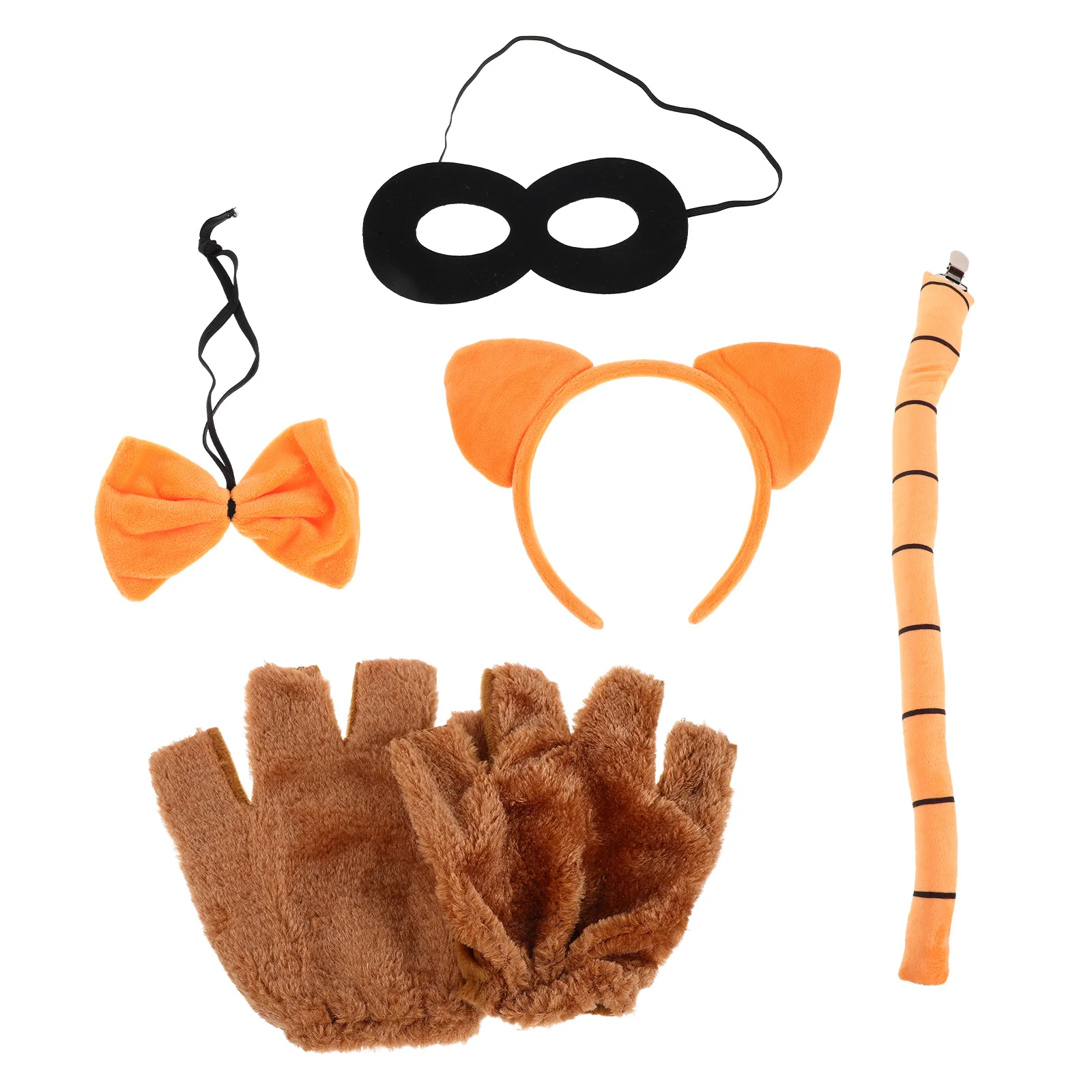 

Cat Costume Set for Kids Orange Ears Headband Tail Gloves Bow Tie Black Mask Halloween Birthday Party Cosplay Accessories