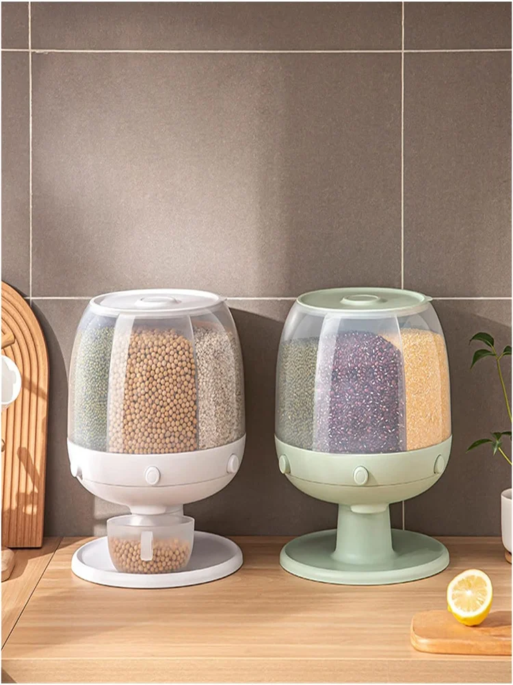 Rice Dispenser 360° Rotating Food Bucket Transparent Rice Storage Rotatable Dry Food Fruit Cereal Storage Box Tank