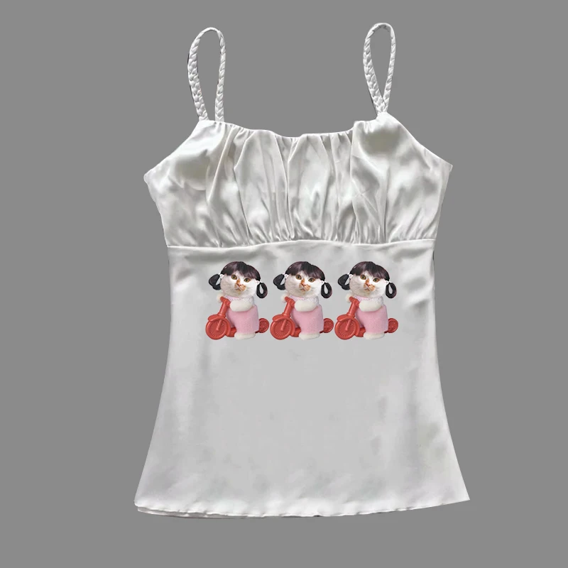 

2025 Spring/Summer New Cross border Pure Desire Multi Style Three Cat Printed Small Strap Top Spicy Girl Sexy Top Pure Desire