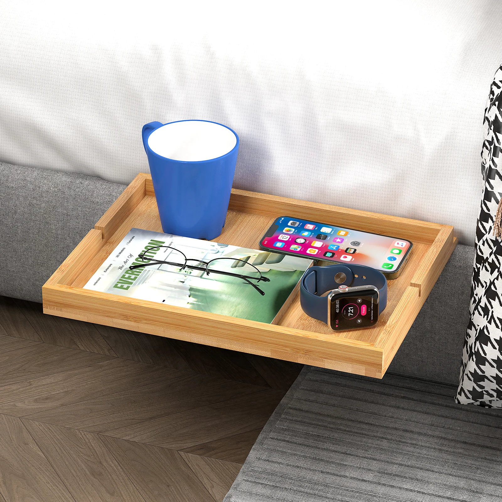 Bamboo Bedside Shelf Organizer Bed Shelf Sofa Tray for College Dormitory Essentials Creative Kids Floating Nightstand Table