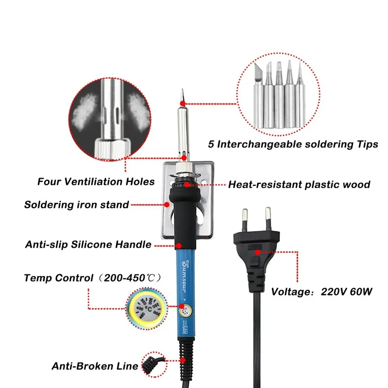 Soldering Iron Adjustable Temperature Electric 220V 110V Welding Solder Rework Station Heat Pencil Tips Repair Tools