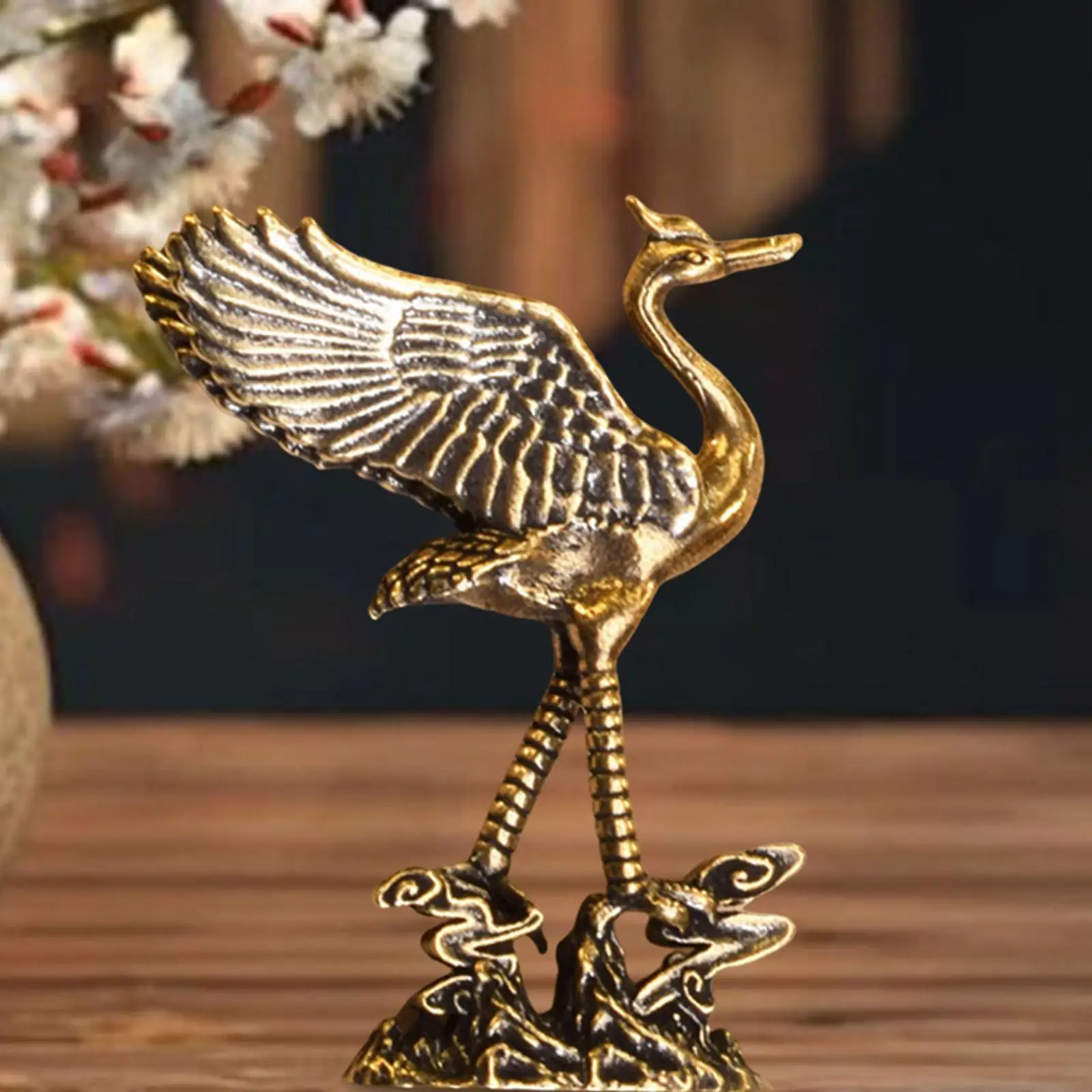 Brass Crane Statue Mini Crane Sculpture Metal Statue for Bedroom Cabinet