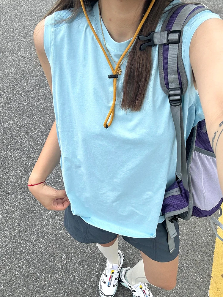 Chaleco deportivo de seda de hielo seco Qui para mujer, camiseta de verano al aire libre para correr por la mañana, camiseta de Svel, Top transpirable