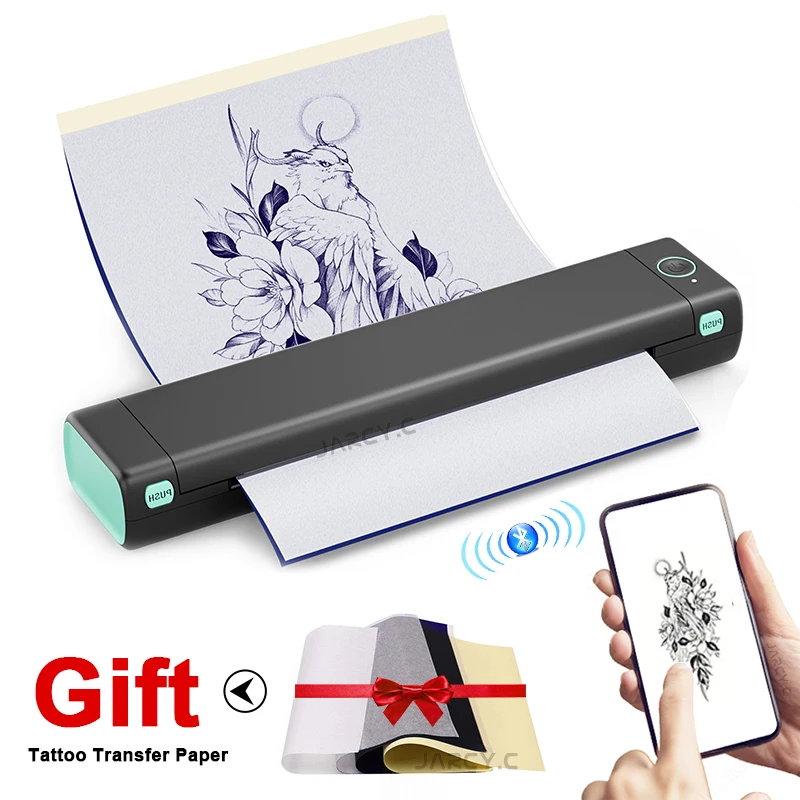 Portable Tattoo Printers Wireless Travel Bluetooth Thermal Inkless Small Printer Stencil with 50 Tattoo Paper for Laptop&Phone