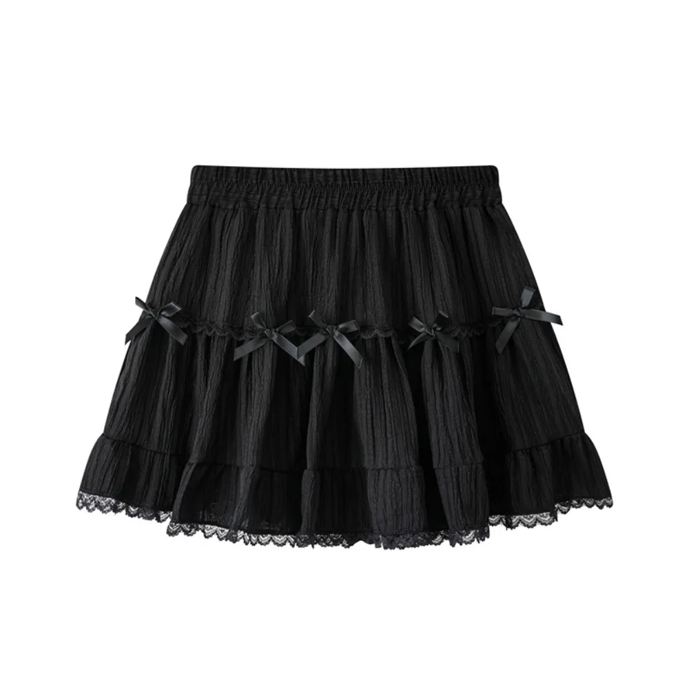 

Короткая мини-юбка для девочек с высокой талией и защитными брюками Юбка трапециевидной формы с рюшами и бантом Свободное платье-торт Кружевные плиссированные мини-юбки для женщин