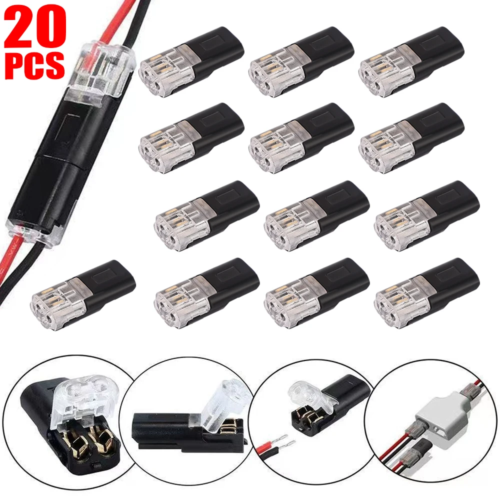 Locking Plug-In Dual-Wire Connectors 2-Pin 2-Way Universal Compact Car Wire Cable Connector Quick Splice Crimp Terminal 18-22AWG