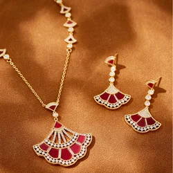 Designer Collection Dinner Party Long Necklace Earrings Inlay Cubic Zircon Carnelian Mother Of Pearl Pendant Jewelry Sets
